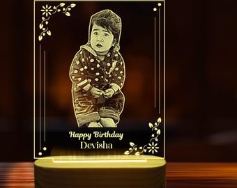 Lámpara LED con foto personalizada, luz nocturna con retrato grabado, regalo de aniversario