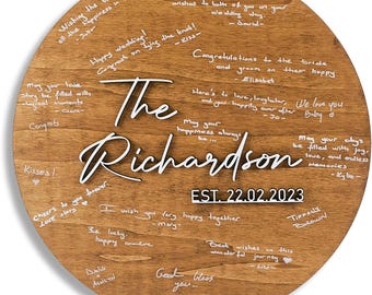 Gepersonaliseerde houten bord bruiloft gastenboek, rustiek rond decor