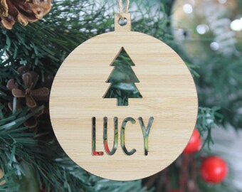 Engraved Wood Christmas Ornament, Personalized Keepsake Bauble