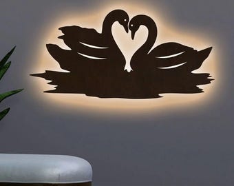 Lámpara de pared con forma de cisne, arte romántico de pared con cisnes, decoración LED de pareja de cisnes, decoración de pared con pájaros enamorados, lámpara de pared para dormitorio, regalo de aniversario