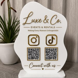 Custom Acrylic QR Code Business Sign | Multi QR Code Scan to Pay Display | 3D Mirror Logo Social Media Table Sign | Small Business Decor