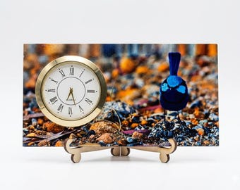Blauer Zaunkönig Vogel Schreibtisch Uhr, Australische Wildtier Kunst, Holzständer, Natur Dekor