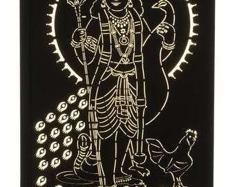 Lord Murugan LED Wandkunst: Laser geschnittenes hölzernes Hindu Gott Dekor