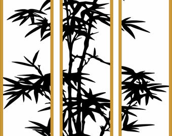 Moderne Bambus Silhouette Kunst - 3-teiliges Holzplatten-Set