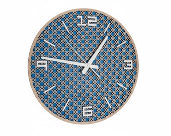 Rattan Art Wanduhr aus Holz, Stille, Mid Century Modern Decor