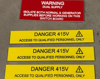 industrial Engraved Traffolyte Emergency Stop Label Plate | 22mm Cutout Machine Safety Sign