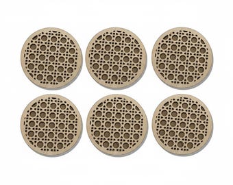 Rattan Style Laser Cut Holzuntersetzer-Set | Boho Wohndekor