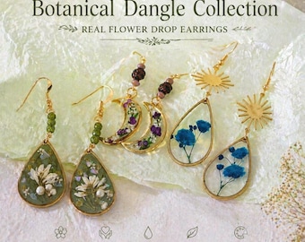 Real Flower Resin Dangle Earrings | Floral Drop Jewelry