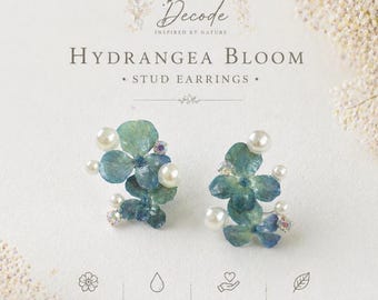 Real Flower hydrangea Resin Earrings | 925 Sterling Silver Handmade Studs | Natural Floral Jewelry Gift