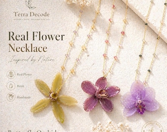 Real Orchid Resin Necklace, Pressed Flower Botanical Pendant, Terra Decode Handmade Jewelry