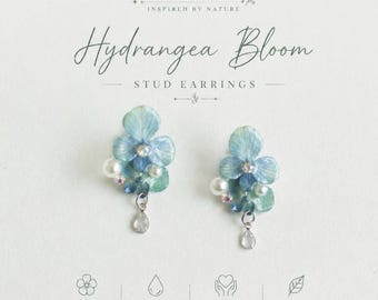 Real Flower hydrangea Resin Earrings | 925 Sterling Silver Handmade Studs | Natural Floral Jewelry Gift