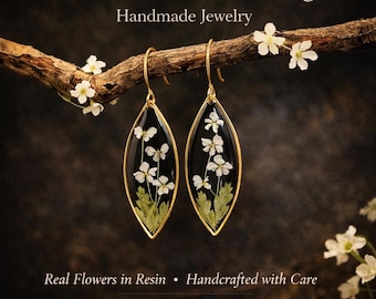 Real Flower Resin Earrings | Handmade Botanical Jewelry | Natural Pressed Flower-Earrings