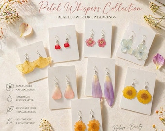 Petal Whispers Collection - Real Flower Drop Earrings
