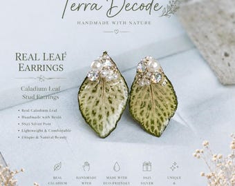Real Leaf Resin Earrings | Natural Caladium Handmade Dangle Earrings | Botanical Jewelry | Nature Gift