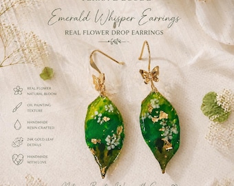 Emerald Whisper Earrings | Real Flower Drop Earrings