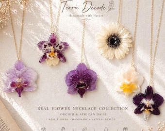 Real Orchid Resin Necklace, Pressed Flower Botanical Pendant, Terra Decode Handmade Jewelry