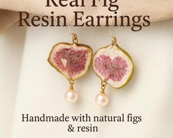 Real Fig Resin Earrings | Handmade Natural Fruit Jewelry | Boho Dangle Earrings Gift