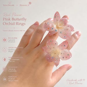 Real Orchid Resin Ring, Handmade Beaded Floral Jewelry