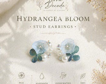Real Flower hydrangea Resin Earrings | 925 Sterling Silver Handmade Studs | Natural Floral Jewelry Gift