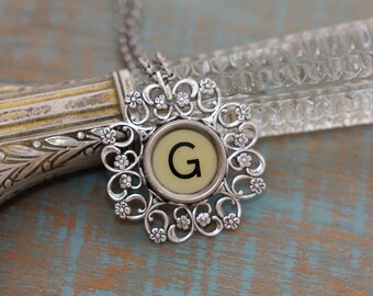 Choice Typewriter Key Necklace -Vintage White Letter-Typewriter Key Letter G-White Letter G Pendant-Antique Typewriter Key Necklace