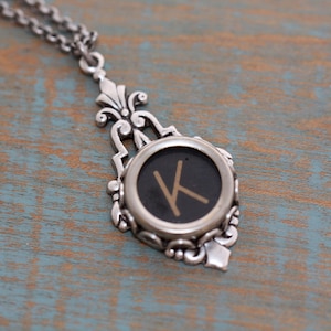 Choice Typewriter Key Necklace-Typewriter K Letter Jewelry Vintage Aged Black Letter-Typewriter Key-Typewriter Letter K Pendant-Glass Top image 1