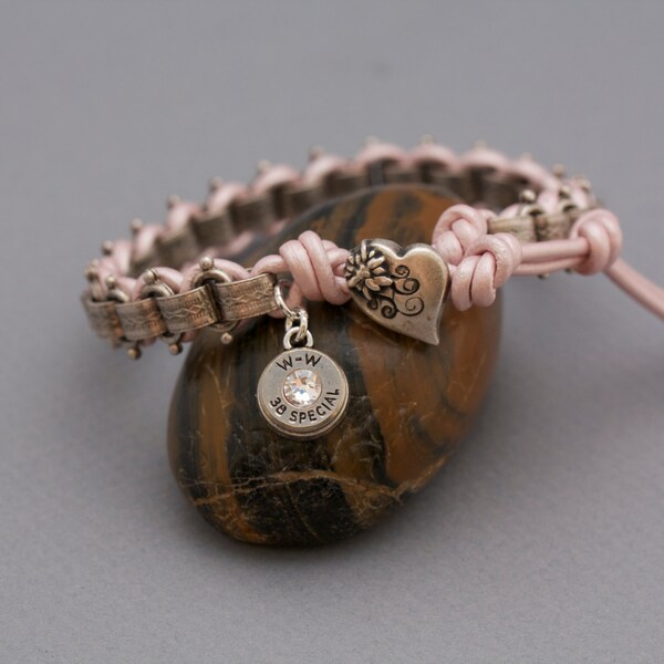 Bullet Jewelry-Leather Bullet Bracelet- 38 Special Bracelet-Leather Wrap Bracelet-Adjustable Bullet Bracelet-Charms-Brass Ammo- Spent Casing