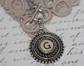 Typewriter Key Necklace-Typewriter Letter G Necklace-Butter White Letter G Pendant-Intial Letter G Pendant-Typewriter G Toggle Necklace