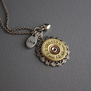 Remington 12 Gauge Shotgun Necklace-Remington 12 Gauge Pendant-12 Gauge Shotgun Accessories-12 Gauge Charm Necklace-Mixed Metal Ammo image 3