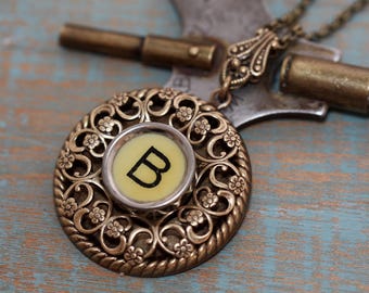 Choice Typewriter Key Necklace-Vintage White Letter B-Typewriter Key Toggle Clasp Necklace-Initial Letter B Pendant-Typewriter Key Jewelery