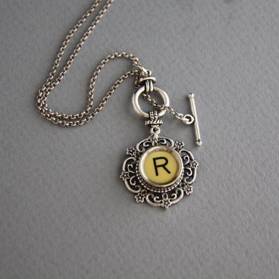 Typewriter Key Necklace-white Letter R- Letter Initial Typewriter Key Necklace-white Letter R- Letter Initial