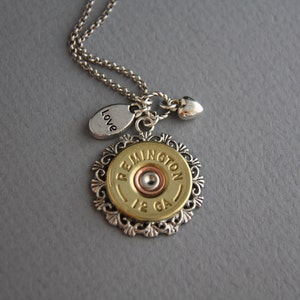 Remington 12 Gauge Shotgun Necklace-Remington 12 Gauge Pendant-12 Gauge Shotgun Accessories-12 Gauge Charm Necklace-Mixed Metal Ammo image 2