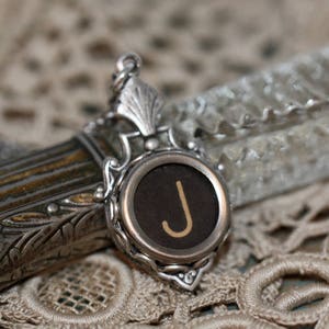 Choice-Typewriter Key Necklace-Typewriter Key Jewelry-Black Typewriter Key Accessory-Vintage Black Glass Top Letter J-Typewriter Pendant