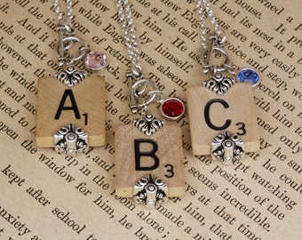 Choice Scrabble Letter Necklace-A B C D E F G H I L NO P Q R S T U V W X Y Z Scrabble Tiles-Scrabble Tile Pendant-Birthstone Tile Necklace