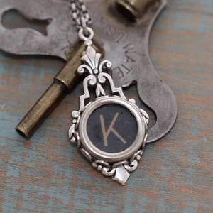 Choice Typewriter Key Necklace-Typewriter K Letter Jewelry Vintage Aged Black Letter-Typewriter Key-Typewriter Letter K Pendant-Glass Top zdjęcie 2