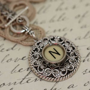Typewriter Key Jewelry-Typewriter Key Letter N Necklace-Vintage White Typewriter Key -Letter &quot;N&quot;-Typewriter Key Pendant-Typewriter Accessory