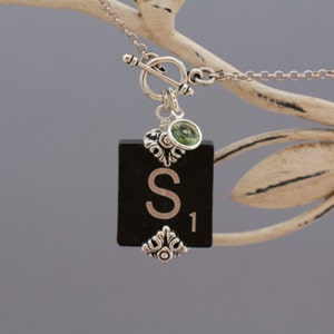 Choice Scrabble Letter Necklace-Choice A B C D E F G H I L N O P Q R S T U V W X Y Z-Black Scrabble Necklace-Birthstone Swarovski Element image 4