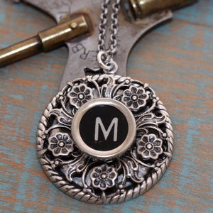 Choice Typewriter Key Necklace-Letter M Necklace-Vintage Black Letter-Typewriter Key Pendant-Vintage Typewriter Necklace-Typewriter Key