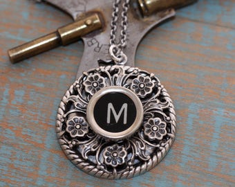 Choice Typewriter Key Necklace-Letter M Necklace-Vintage Black Letter "M"-Typewriter Key Pendant-Vintage Typewriter Necklace-Typewriter K