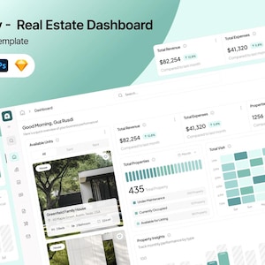 Houseify Real Estate Dashboard UI Kit | Property Management Admin Panel | Figma, PSD, XD, Sketch | Data-Driven Realtor Analytics | Landscape