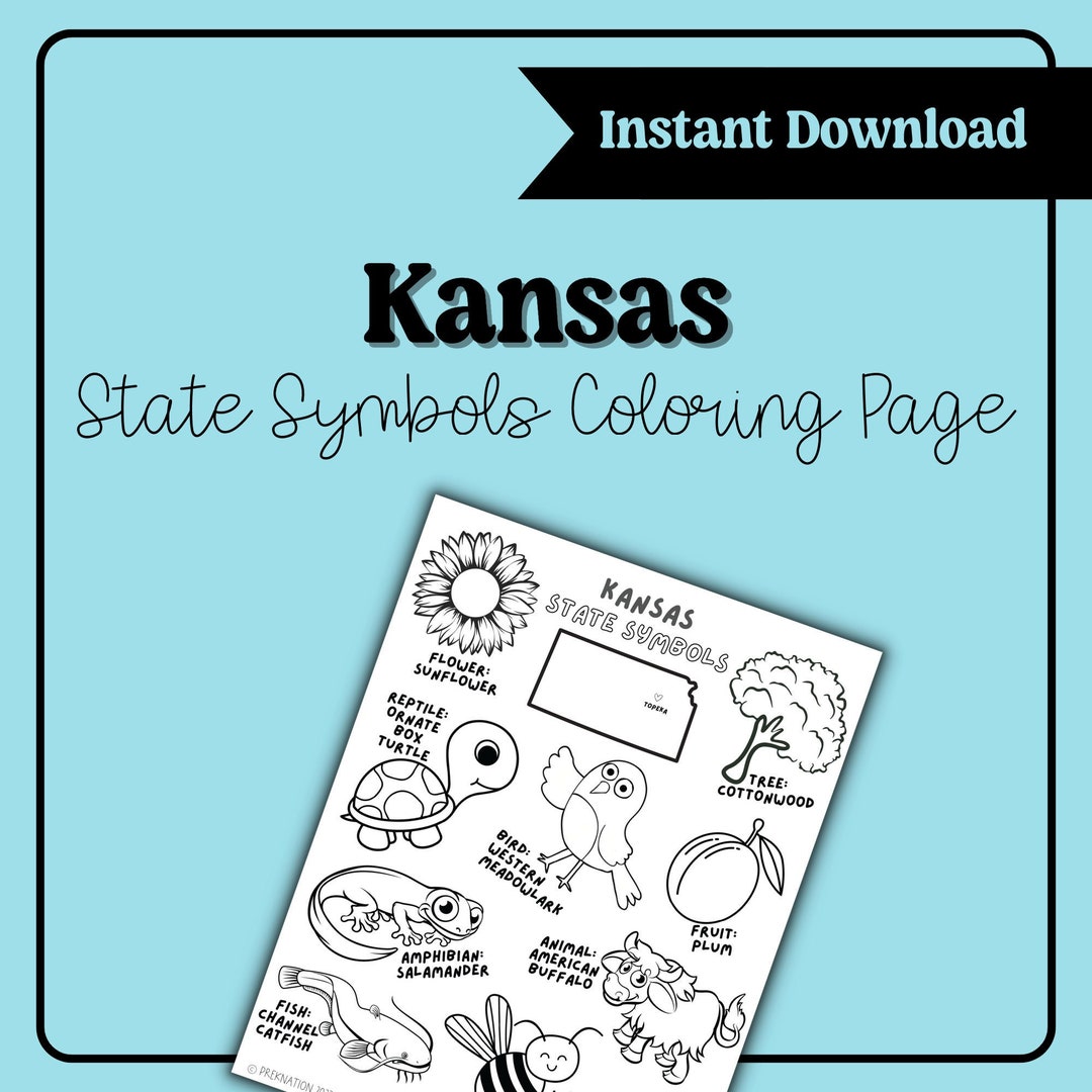 Instant Download Kansas State Symbols Coloring Page Etsy