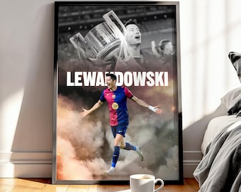 ロベルト・レヴァンドフスキのサイン入りバルセロナサッカー写真