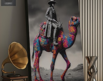 Bold Western Camel Wall Art Canvas Print - Contemporary Cowgirl Abstract Art | Unique Statement Decor