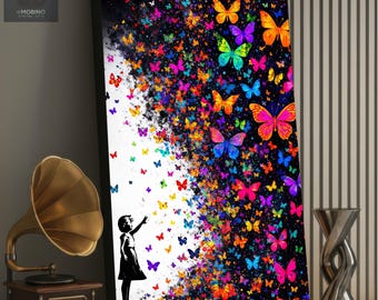 Vibrant Butterfly Canvas Wall Art | Urban Art Print | Modern Silhouette Decor | Boho Home Art | Gift for Her