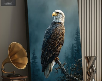 Bald Eagle Canvas Wall Art – Majestic Wildlife Print, Misty Forest Decor