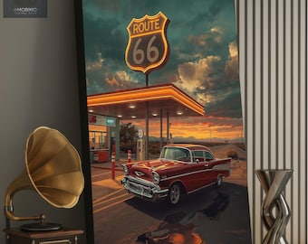 Where the Road Never Ends | Route 66 Gas Station, Vintage Americana Wall Art