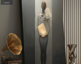 Surreal Minimalist Canvas Art - Abstract Human Figure with Geometric Shapes - Modern Wall Decor