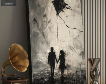 We Hold the Same Wind | Minimalist Couple Silhouette Canvas, Emotional Black & White Wall Art