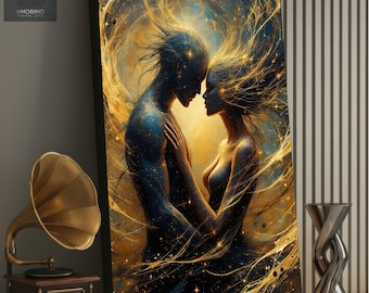 The Couple in Spectrum, Modern Abstract Canvas Print – Expressive Figurative Fine Art Wall Decor