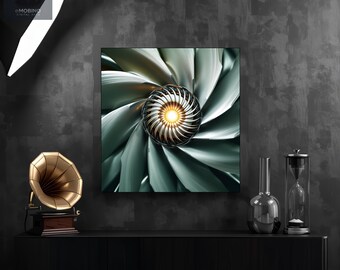 Sage Green Spiral Aluminum Wall Art, Abstract Petal Metal Print, Botanical Geometry Decor, Modern Office Art