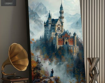 Above the Clouds | Neuschwanstein Castle Canvas Wall Art, Fairytale Landscape, Romantic European Decor